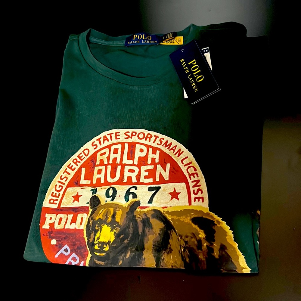 NEW Polo Ralph Lauren Green Sportsman Outdoors Grizzly Bear T Shirt